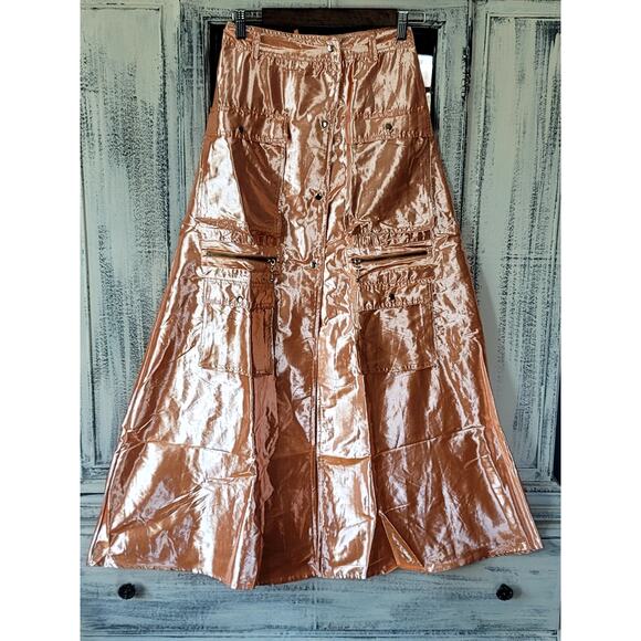 Anthropologie Let Me Be Metallic Cargo Maxi Skirt - New Small - Picture 6 of 8